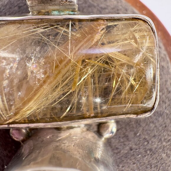 VTG Sterling Silver 925 Rutilated Quartz Bezel Set Pendant Size 1.75" Length - Picture 6 of 12